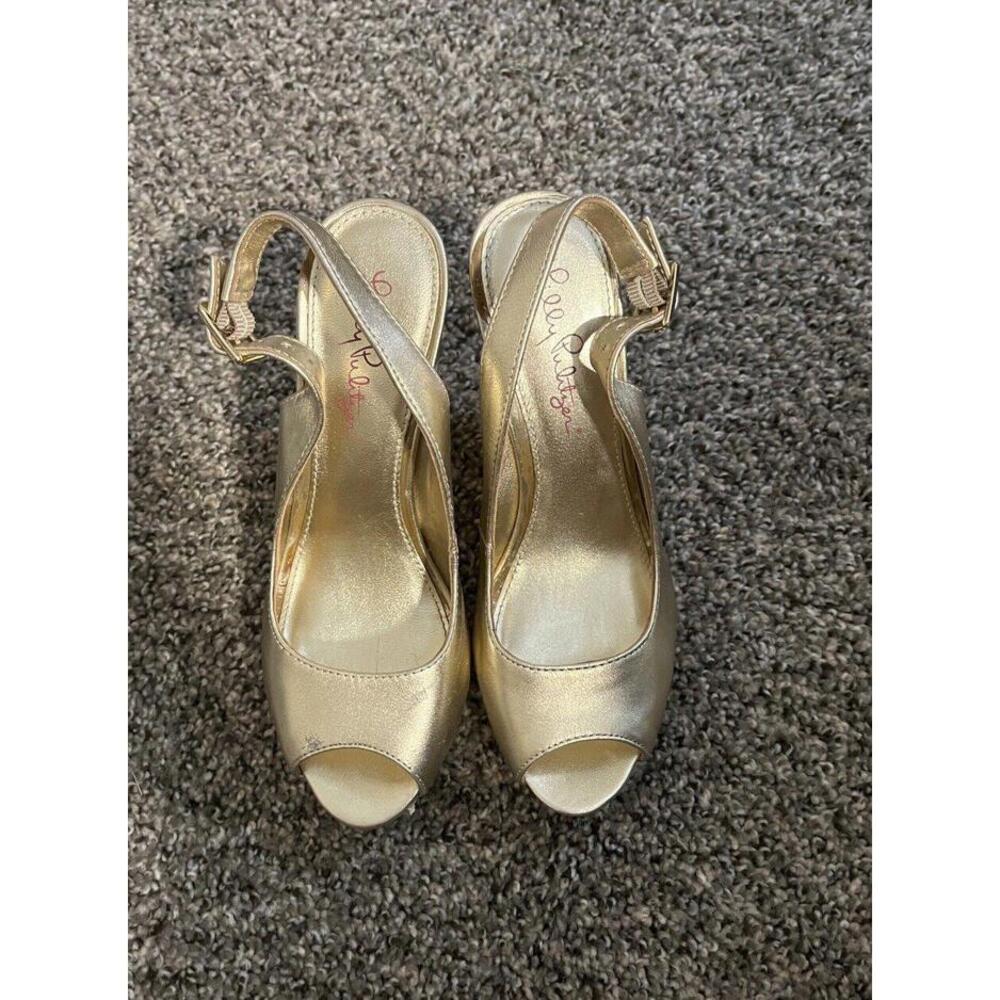 Lilly Pulitzer Kristen Gold Metallic Slingback Wedge Size 6